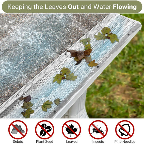 Built Tough 5 Inch Aluminum Gutter Guards 20 Pack 80 Ft Total DIY Leaf Shields for Rain Gutters keeping debris out while water flows.
