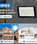 2 Pack 150W Led Flood Light Outdoor IP65 Waterproof 18000 Lumens Plug And Play Security Light in rain and snow conditions