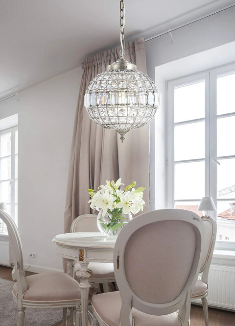 Antique Brass Crystal LED Pendant Light For Kitchen And Dining Room Glam Globe Chandelier With Clear Crystal Shade above dining table