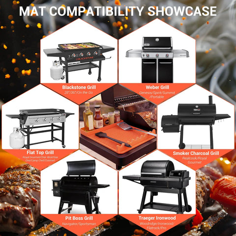 Silicone Grill Mat For Blackstone 16x11.5 Inch Non Slip Tool Mat With Sauce Drip Pad and Wavy Grip in grill compatibility showcase