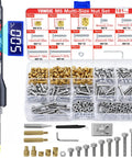 Heat Set Insert Kit 181 Pcs For 3D Printing With 60 M6 Threaded Inserts Screws Caps And 2 Heat Set Tips Plus A 60W Digital Soldering Iron For Precise Tinker Friendly Installations With Stand And Tweezers, open case