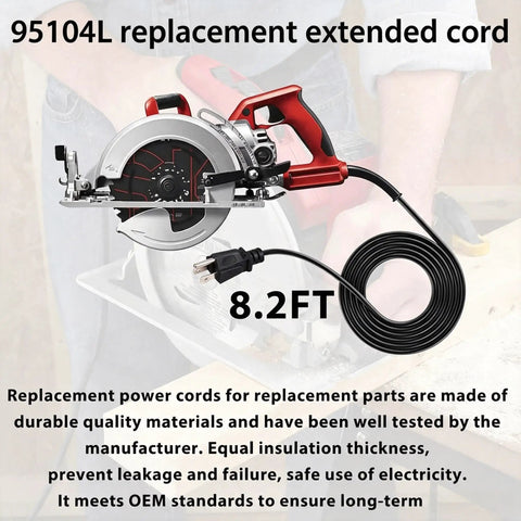 Heavy Duty Kickass Replacement Power Cord Compatible With Skilsaw Worm Drive Circular Saw 14 AWG 3 Prong Bare Wire Cable Hardhat Ready Jobsite Essential 8.2FT cord for cutting tools.
