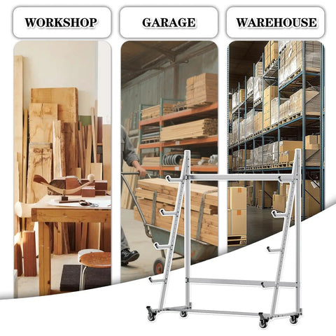 Badass Horizontal Storage Rack Built Tough From Weather Resistant Alloy Steel Rolling Smooth On Three Inch Casters With Two Fixed And Two Swiveling Wheels For Quick Garage Hauls in workshop and garage settings.
