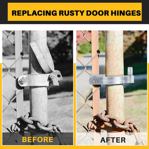 Four Pack Chain Link Post Gate Hinges 2 And 3 Eighths Inch OD By 5 Eighths Inch Galvanized Steel Fence Hardware Heavy Duty With Bolts And Nuts Included For Outdoor Use