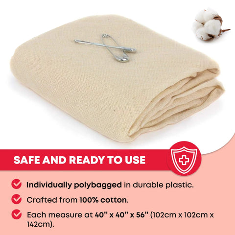 Ever Ready First Aid triangular bandage, 40 x 40 x 56 in, 100% cotton, folded with safety pins (front view)