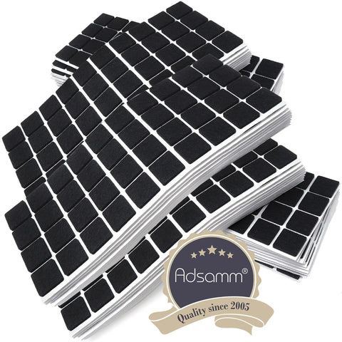 Premium Self Adhesive Felt Floor Pads Black Square Furniture Glides in stacks, ultra thick, pack of two thousand pieces.