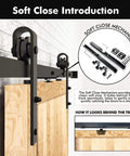 Black Rustic Non-Bypass Sliding Barn Door Hardware Kit For Indoor Use with soft close mechanism, shown partially assembled.