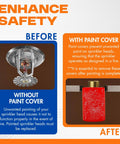 Fire Sprinkler Head Paint Covers 72 Pack showing cap on sprinkler protecting from paint, ensuring proper fire operation.