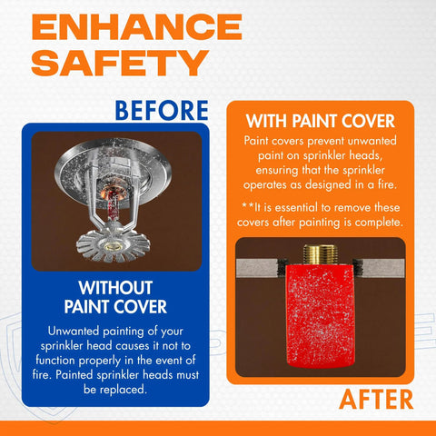 Fire Sprinkler Head Paint Covers 72 Pack showing cap on sprinkler protecting from paint, ensuring proper fire operation.