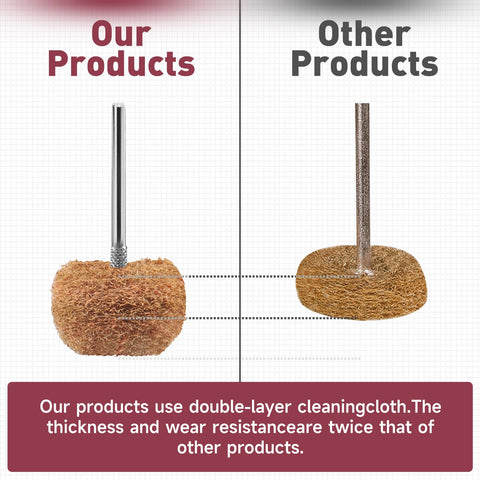 Comparison of Buffing Wheel Set 1 Inch For Rotary Tool, 1/8 Inch Shank (3mm), showing double-layer cleaning cloth