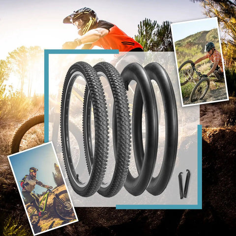 Beefy 26 Inch Mountain Bike Tire Kit Two Pack 26X1.95 Folding Puncture Resistant Tires With Tubes And Tire Levers for MTB