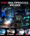 Welder using 145 Amp 4 In 1 MIG Welder Dual Voltage 110V 220V Gas And Gasless Flux Core MIG Stick And Lift TIG in workshop