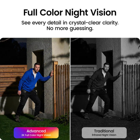 Comparison of Solar Security Cameras Wireless Outdoor Home System With True 2K HD Video showing color night vision.