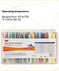 Heat Shrink Tubing Assortment Kit FP-301 With 133 Color Tubes displayed in a box, showing operating temperature range.