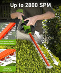 Cordless Hedge Trimmer With 22 Inch Dual Action Blade And 2800 SPM, Three Quarters Inch Cutting Capacity in use on garden hedge