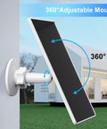 6W Outdoor Solar Panel Charger for Popular Security Cameras with 360° adjustable mount on building wall.