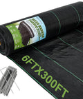 Heavy Duty Weed Barrier Landscape Fabric 6 Feet By 300 Feet Ground Cover Mat 3.2 Oz Permeable Woven Geotextile with 90 Pegs