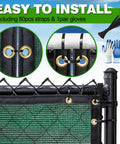 Privacy Fence Screen With Gloves 6X50Ft Heavy Duty 220Gsm HDPE Blockage 98 Percent, dark green, close-up of installation with grommets