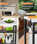 Movable Pizza Oven Table And Prep Cart For Outdoor Grills Fits Ooni Ninja Blackstone Bighorn Cuisinart with tools in outdoor setting