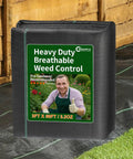 Heavy Duty Weed Barrier Fabric 3 Ft By 50 Ft Woven Landscape Ground Cover Mat for gardening shown packaged with label