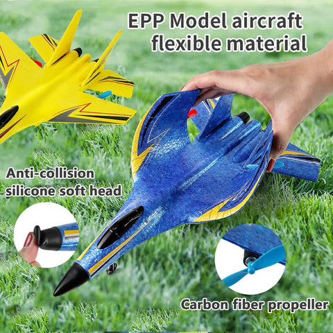 Easy To Fly Foam Remote Control Airplane For Beginners And Adults, blue EPP model with anti-collision silicone and carbon fiber propeller.