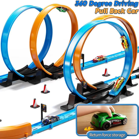Epic Kids Race Track Gift Set With 35 Plus Pieces Four High Speed Die Cast Cars Four Action Loops And Endless Configurations