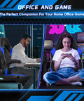 Two people using PU Leather Ergonomic Gaming Chair With Lumbar Support Flip Up Armrests 360 Degree Swivel Wheels Height Adjustable