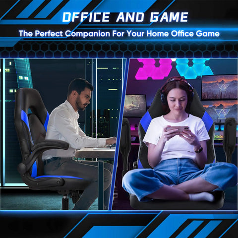 Two people using PU Leather Ergonomic Gaming Chair With Lumbar Support Flip Up Armrests 360 Degree Swivel Wheels Height Adjustable