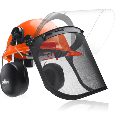 Six-In-One Chainsaw Helmet With Face Shield And Ear Muffs For Forestry And Arborist Work, Adjustable Hard Hat With Mesh And Clear Visors