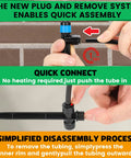 Hands demonstrating installation of 60 Pack Quick Connect Drip Irrigation Emitters Fan Shape For One Quarter Inch Tubing No Tools Needed.