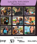Collage of people holding organic soil bags with text 'Loved by 500,000+ Plant Parents' and media logos Goop, AD, Better Homes.