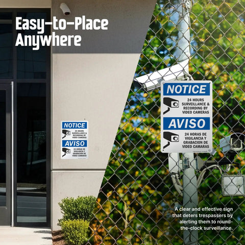 Skip The Drama Outside With Our 24 Hour Video Surveillance Sign 10X14 Inch Durable Aluminum Outdoor Security Plaque mounted on a wall.
