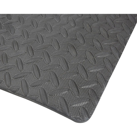 Heavy Duty Eva Foam Anti Fatigue Mat Featuring Rugged Diamond Plate Texture And Quarter Inch Plush Comfort To Kill Sore Legs And Dominate Slippery Garage Gym Or Workshop Flooring