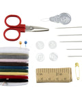 Travel Sewing Kit In Colorful Translucent Case With 10 Colored Threads, 25 Inch Tape Measure, Needles And Quick Fix Gear