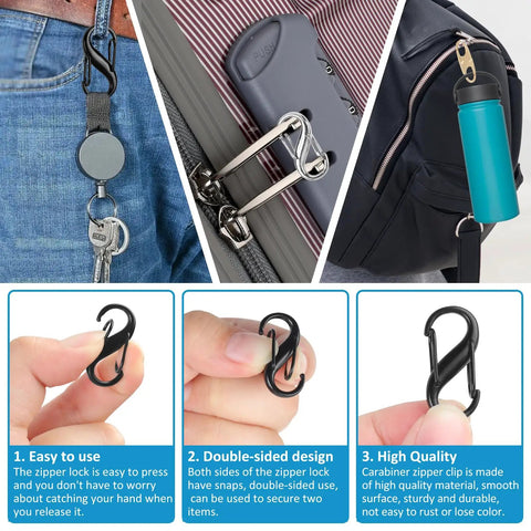 Keep Your Gear Safely Locked Down With This Kickass 21 Piece Anti Theft Lock Combo Featuring Heavy Duty Zipper Guards For Luggage Purses Boots And All Outdoor Adventures, showcasing various secure zipper clips.