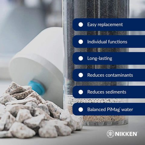 Aqua Pour Ceramic Pre Filter 1364 Replacement For PiMag Aquapour System 1360 with rocks and filter media layers visible