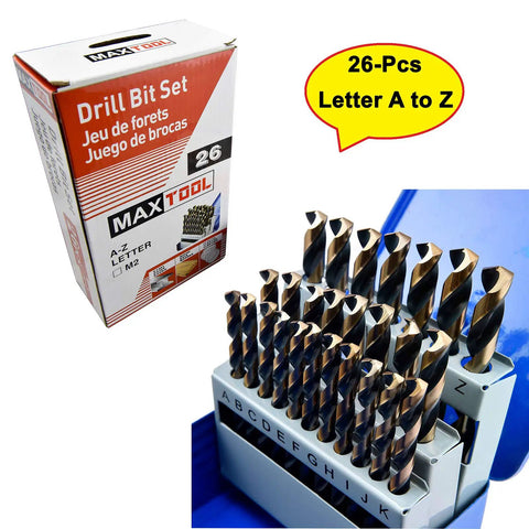 26 Piece Twist Drill Bit Set HSS M2 High Speed Steel Jobber Length Fully Ground For Metal Wood Plastic Includes A To Z Letter Bits