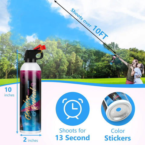 Totally Epic Gender Reveal Fire Extinguisher 2 Pack Straight Up Biodegradable Eco Friendly Party Confetti Sprayer For Baby Shower Decor Smooth Operator Color Blast, 10 inch sprayer in action. 10 ft powder blast.