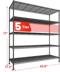 Five Tier Heavy Duty Wire Storage Shelves For Garage, Space Saving Unit With 1000 Lbs Capacity, Wide 45.8 Inch Shelving Rack, Easy Move Through Doorways, Sturdy Metal Garage Organizer For Tools, Supplies, And More, black 5-tier wire shelf 71x45.8x17.2