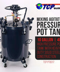 Built Tough 10 Gallon Powder Coated Steel Pressure Paint Tank With Precision Regulator Dial Gauge And Rust Resistant Coating For Garage Grinds That Always Rock, view of top with gauge.