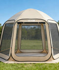 Pop Up Screen House Tent For Four To Eight People 10 By 9.2 Feet Portable Gazebo With Carry Bag Netting Sides Ground Stakes Beige
