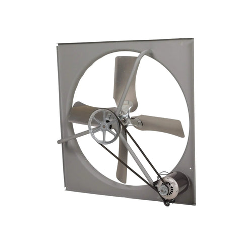 Heavy Duty 36 Inch Belt Drive Commercial Exhaust Fan Built Tough As Nails For Rugged Building Ventilation featuring metallic blades and motor.