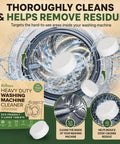 Heavy Duty Washing Machine Cleaner And Descaler With Ultra Thick Time Release Formula Fast Dissolving Effervescent Action For Front Load Or Top Loader No Sweat Deep Clean Pro Grade Extra Large Mega Tabs in a washing machine.