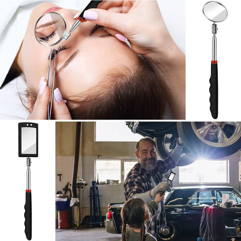 Five Piece Telescoping Inspection Mirror Set With Round Stainless Steel Mirrors, 360 Degree Rotation And Long Handle in use