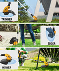 3-In-1 Cordless String Trimmer With Auto Line Feed, Foldable Weed Eater Edger And Mower, 12-Inch Electric Weed Wacker for yard use