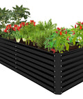 Outdoor Metal Raised Garden Bed 8 By 4 By 2 Ft Deep Root Planter For Vegetables Herbs And Flowers 478 Gallon Capacity Non Toxic Materials Heavy Duty Black filled with plants