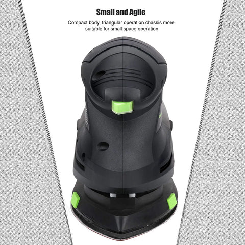 Front view of Pro Grade Electric Detail Sander with 12,000 OPM, 1.6 Amp motor and compact design for tight spaces.