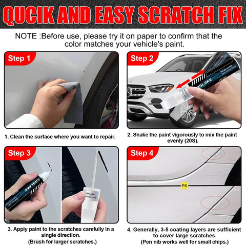 Steps for using Mercedes Benz Black 040 9040 Touch Up Paint Color Matched For Mercedes Cars No Fuss 2 In 1 Scratch Repair Pen