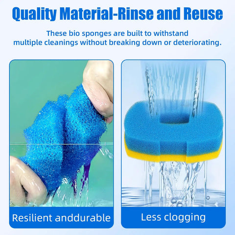 Replacement Pond Filter Sponge Set For Anbull And Vivohome 950GPH 1370GPH Pond Filter Pumps, blue and yellow bio sponge used in water.