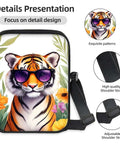 Hands Free Crossbody Sling Bag For Women And Men Ultra Lightweight Everyday Chest Pack With Adjustable Strap And Zipper Small Messenger Style Bag For Travel Work And Daily Use Tiger Print With Sunglasses